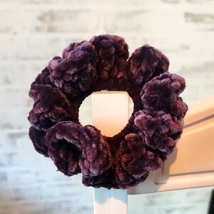 Handmade Crochet Plush Eggplant Purple Scrunchie